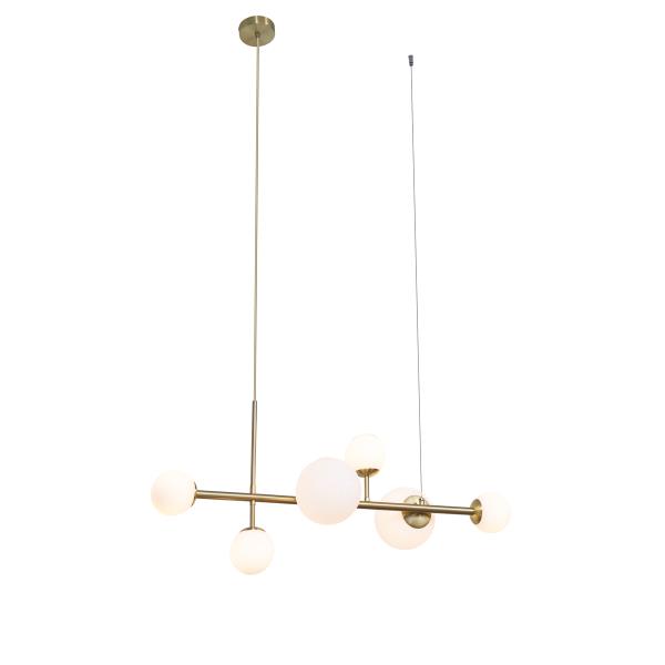 Závěsná lampa v hotelovém stylu zlatá s opálově bílým sklem 6-světel - Monaco