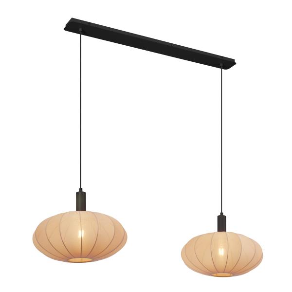 Závěsné svítidlo Japandi černé s hnědým látkovým stínidlem 2-světla - Bida