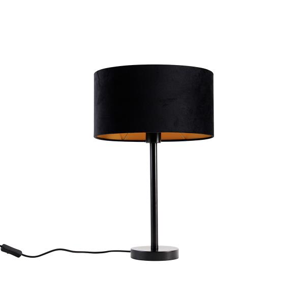 Stolní lampa černá s oválným sametovým stínítkem černým 35 cm - Simplo