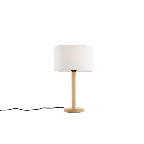 Stolní lampa dřevěná s oválným lněným stínidlem bílá 25cm - Mels