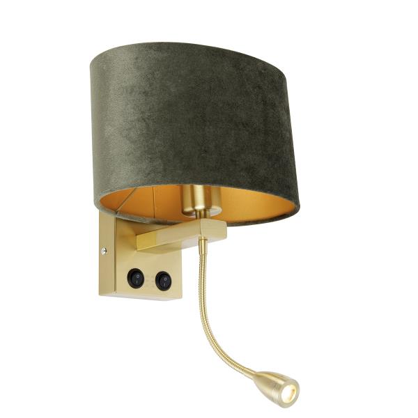 Nástěnná lampa mosazná s oválným sametovým stínítkem zelená 25 cm - Brescia Combi Nástěnná lampa mosazná s oválným sametovým stínítkem zelená 25 cm - Brescia Combi