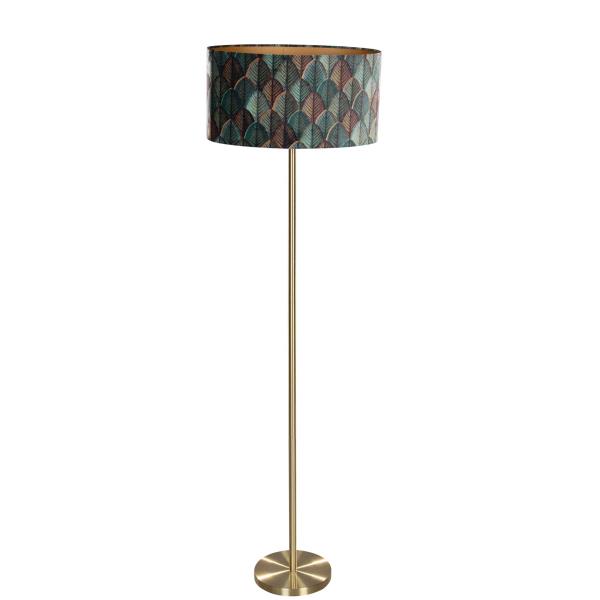 Stojací lampa mosazná s oválným sametovým stínidlem s designem listů 50 cm - Simplo