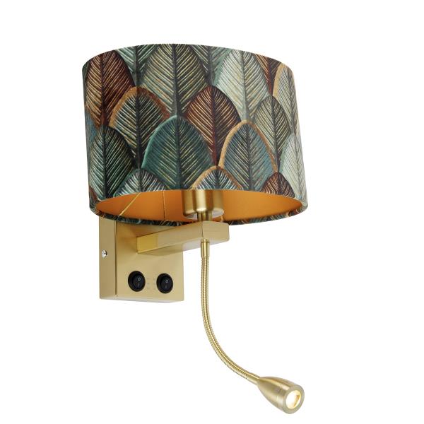 Nástěnná lampa mosazná s oválným sametovým stínítkem s designem listů 25 cm - Brescia Combi