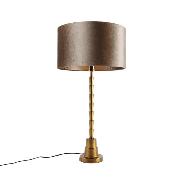 Stolní lampa bronzová se sametovým stínidlem taupe 35 cm - Pisos