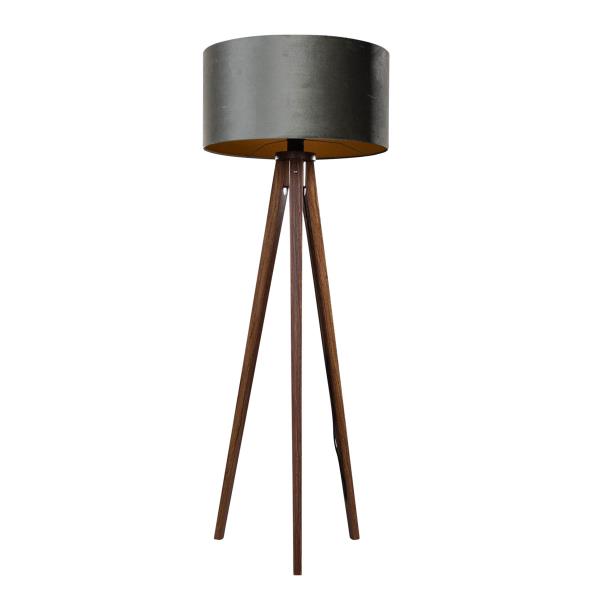Stojací lampa na třech nohách z ořechového dřeva se zeleným sametovým stínítkem 50 cm - Tripod Classic