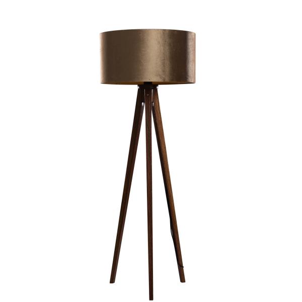 Stojací lampa na třech nohách z ořechového dřeva s bronzovým sametovým stínítkem 50 cm - Tripod Classic