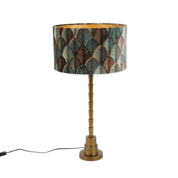 Stolní lampa bronzová ssametovým stínidlem smotivem listů azlatým vnitřkem - Pisos