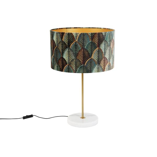 Stolní lampa z mosazi s sametovým stínidlem s designem listů a zlatým vnitřkem - Kaso