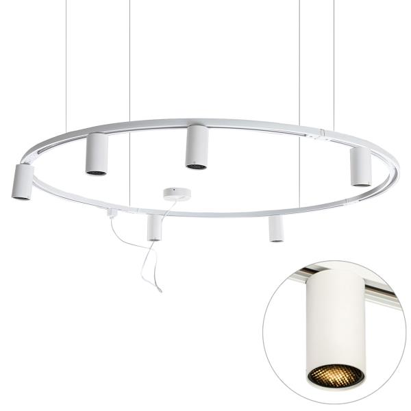 Moderní závěsný kolejnicový systém s 6 bodovými světly bílý 1-fázový GU10 50mm - Iconic Ruby Honey