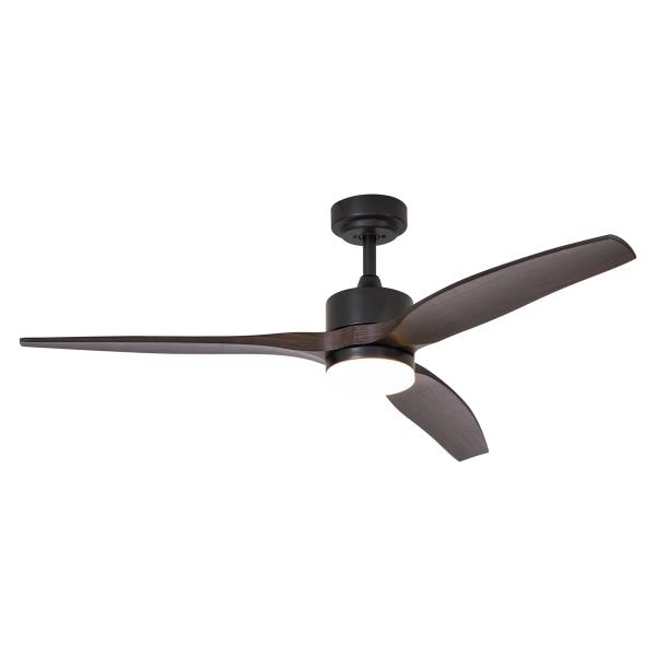 Stropní ventilátor černý s dřevěným potiskem 132 cm vč. LED stmívatelný s dálkovým ovládáním - Joly