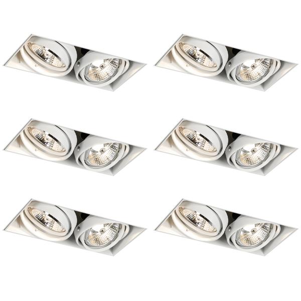 Sada 6 zapuštěných bodových svítidel bílá GU10 70mm 2-světelná bez okrajů - Oneon