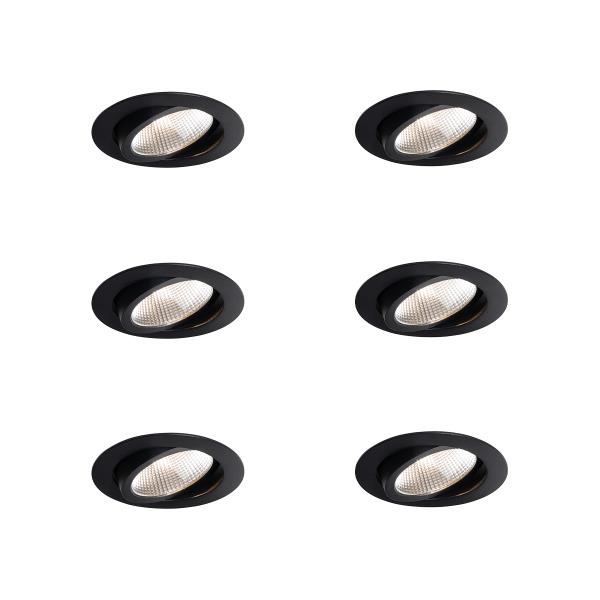 Sada 6 zapuštěných bodových svítidel černá 9,5 cm vč. LED 1300 lm stmívatelná IP23 - Gaius