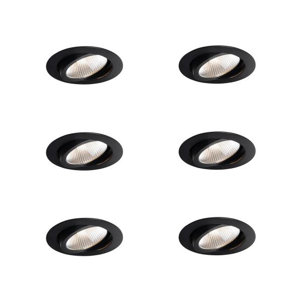 Sada 6 zapuštěných bodových svítidel černá 9,5 cm vč. LED 1300 lm stmívatelná IP65 - Gaius