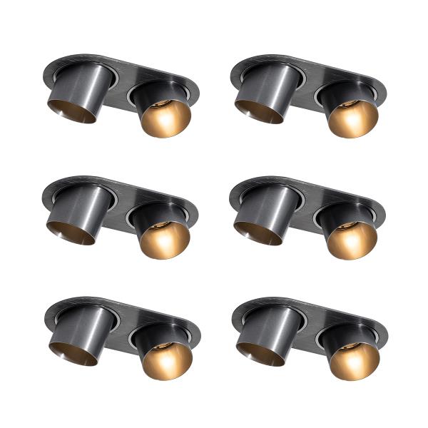 Sada 6 zapuštěných bodových svítidel Gunmetal GU10 50mm 2-Lights - Installa