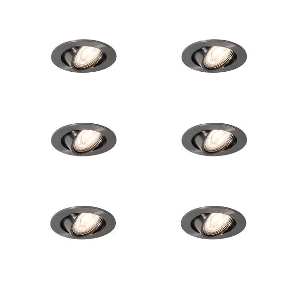 Set van 6 moderne inbouwspots gunmetal GU10 50mm rond kantelbaar - Cisco