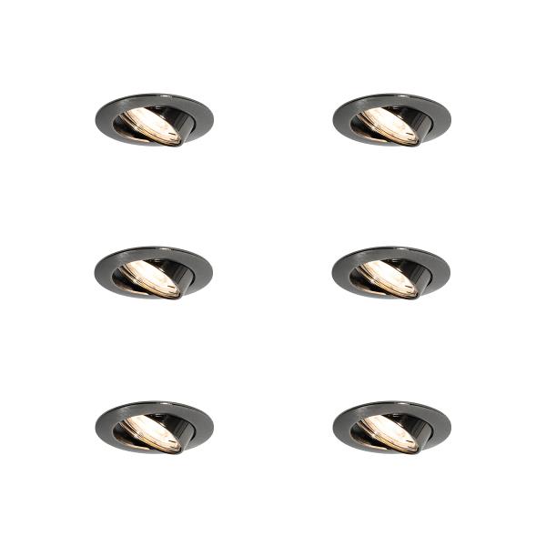Set van 6 moderne inbouwspots gunmetal GU10 50mm rond kantelbaar - Edu