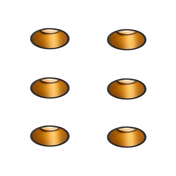 Set van 6 moderne inbouwspots zwart met goud GU10 50mm IP44 - Dept