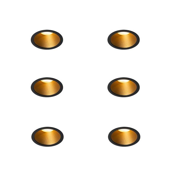 Set van 6 moderne inbouwspots zwart met goud GU10 35mm IP44 - Dept