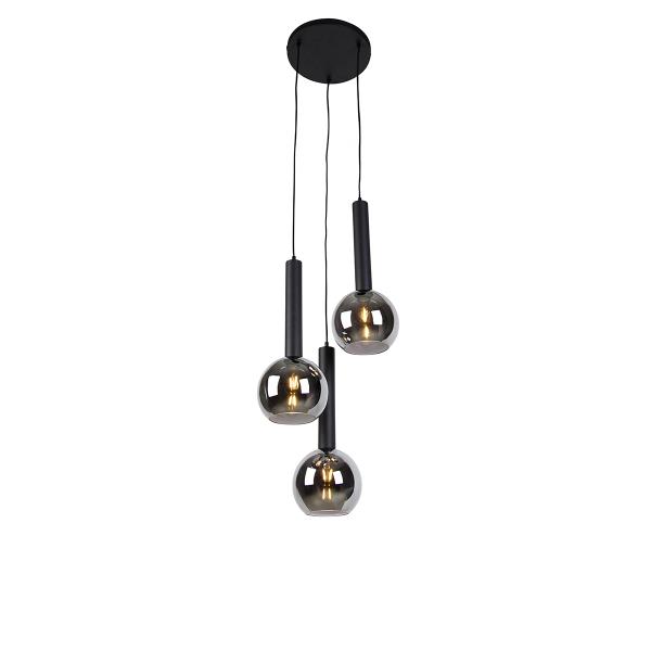 Moderní závěsné svítidlo černé s kouřovým sklem 3-světla - Clayton