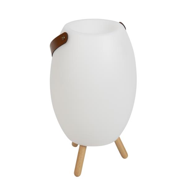 Stojací lampa bílá 40,5 cm vč. LED a reproduktoru Stmívatelná RGBW IP44 s dálkovým ovládáním - Apolo