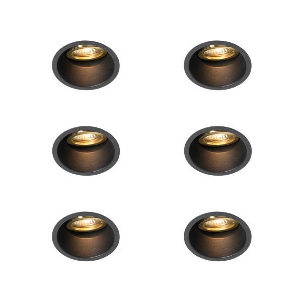 Sada 6 moderních zapuštěných bodových svítidel černá se zlatou, otočná a naklápěcí - Alloy