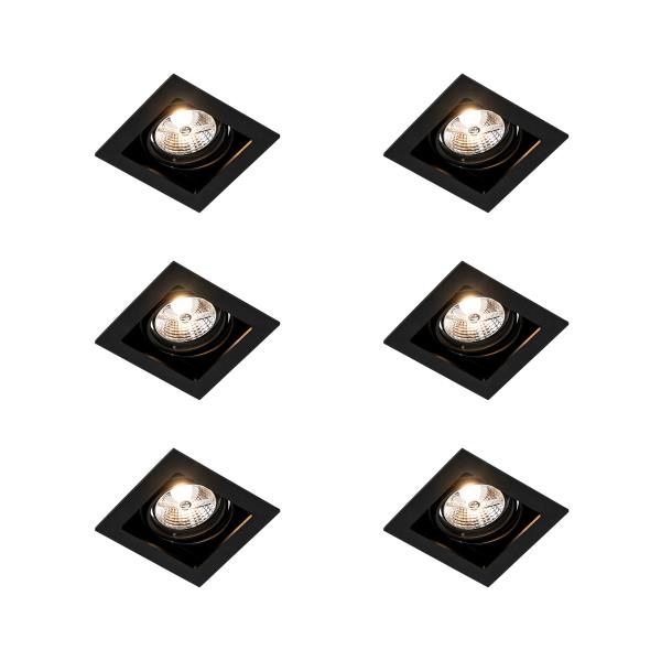 Sada 6 nastavitelných čtvercových zapuštěných bodových svítidel černých - Artemis 70