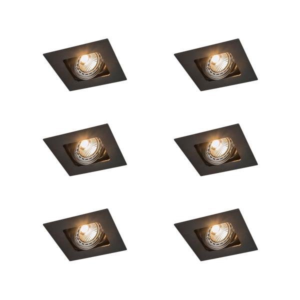 Sada 6 čtvercových zapuštěných bodových světel černá nastavitelná - Artemis