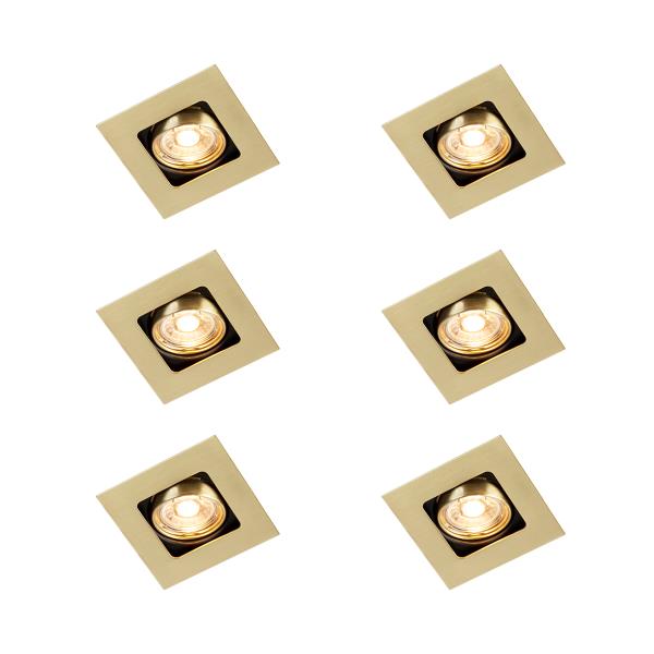 Sada 6 čtvercových zapuštěných bodových svítidel mosaz nastavitelná - Artemis