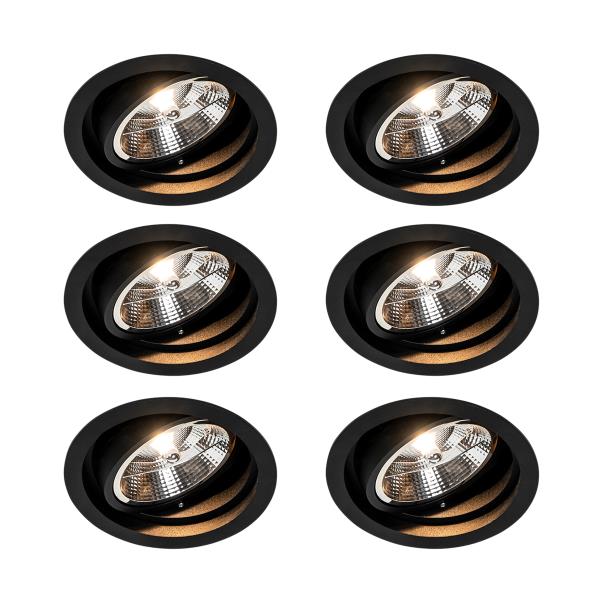 Sada 6 ks Moderní zapuštěné bodové černé nastavitelné - Chuck 111