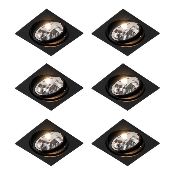 Sada 6 vestavných čtvercových otočných bodových svítidel černých - Chuck 111