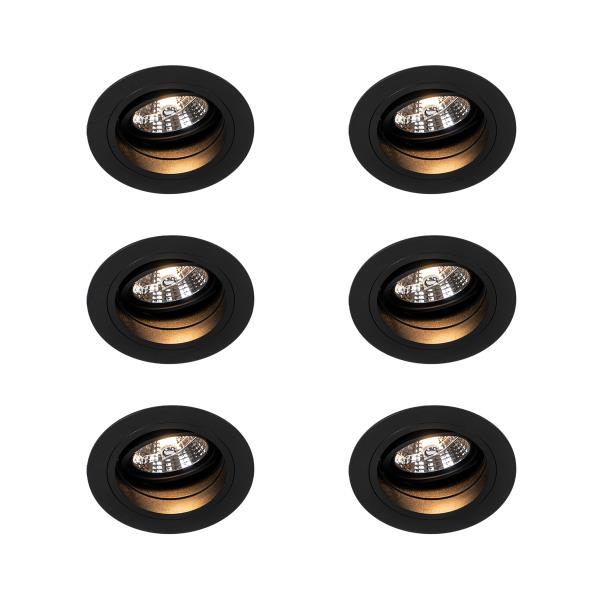 Sada 6 ks Zapuštěné bodové černé nastavitelné kulaté - Chuck 70