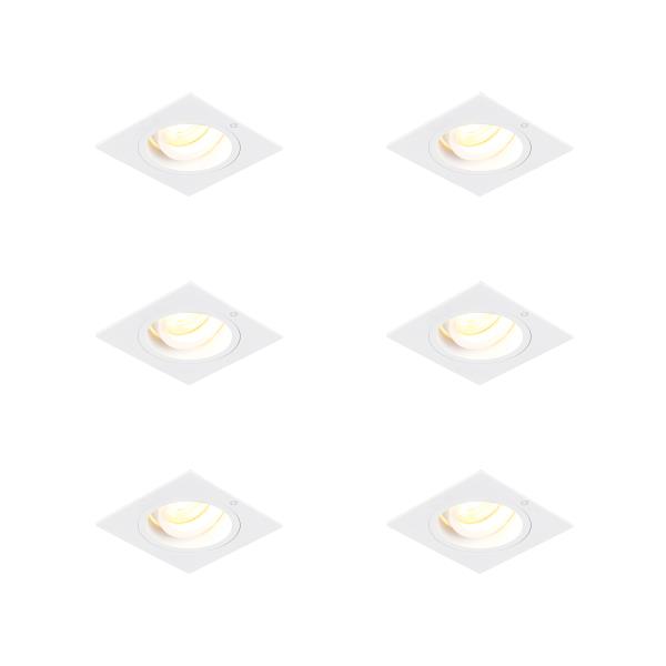 Sada 6 zapuštěných bodových svítidel čtvercových bílých otočných a naklápěcích - Chuck