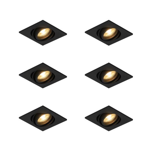 Sada 6 moderních zapuštěných bodových svítidel černá nastavitelná - Club