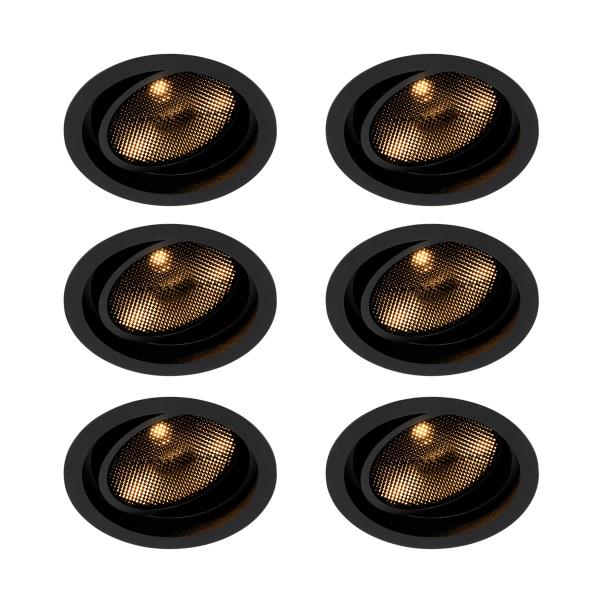 Sada 6 moderních černých nastavitelných zapuštěných bodových svítidel - Coop 111 Honey