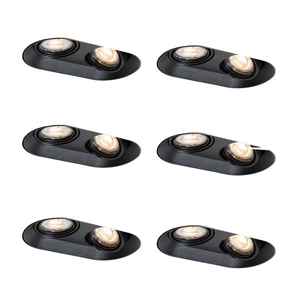 Sada 6 kulatých zapuštěných bodových světel černá GU10 50mm 2-světla - Hubs