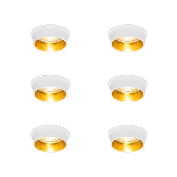 Sada 6 moderních zapuštěných bodových světel bílá se zlatým interiérem - Insta