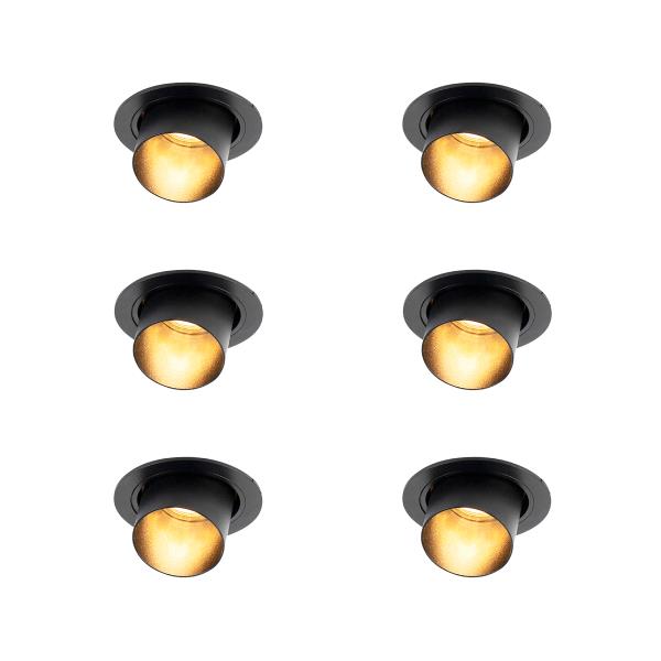 Sada 6 moderních zapuštěných bodových světel černá kulatá naklápěcí - Installa