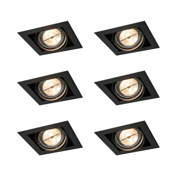 Sada 6 zapuštěných bodových svítidel černá AR111 nastavitelná - Oneon