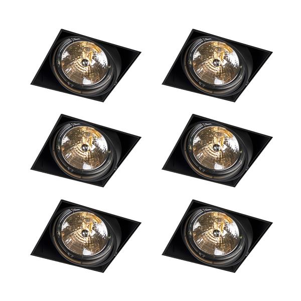 Sada 6 zapuštěných bodových světel černá AR111 naklápěcí a otočná bez okrajů - Oneon