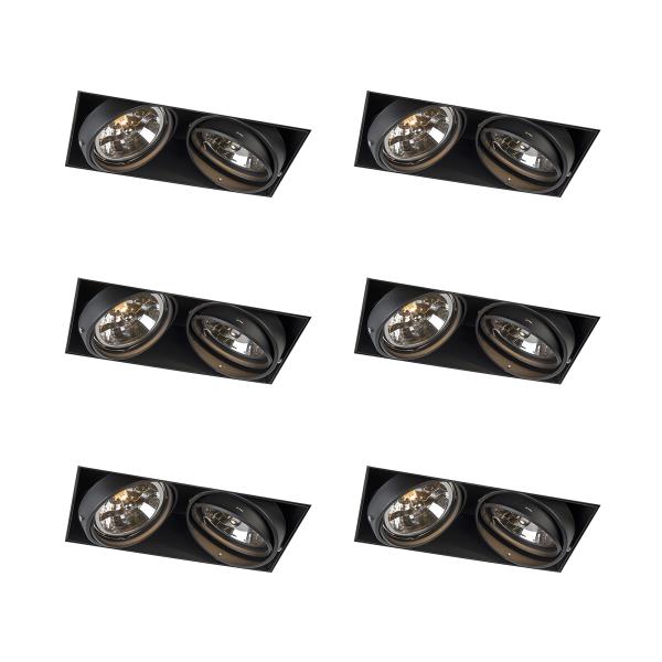 Sada 6 zapuštěných bodových svítidel černá AR111 otočná a sklopná bez okrajů 2-světelná - Oneon