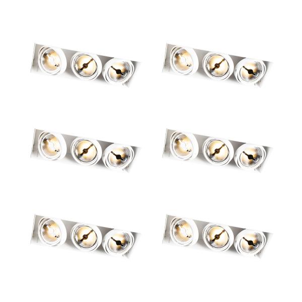 Sada 6 zapuštěných bodových svítidel bílá AR111 bez rámečku 3-světla - Oneon