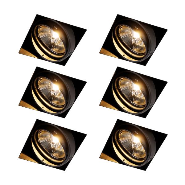 Sada 6 zapuštěných bodových svítidel černá GU10 AR111 bez rámečku - Oneon