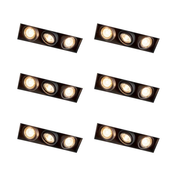 Sada 6 zapuštěných bodových světel černá nastavitelná bezrámečková 3-světla - Oneon