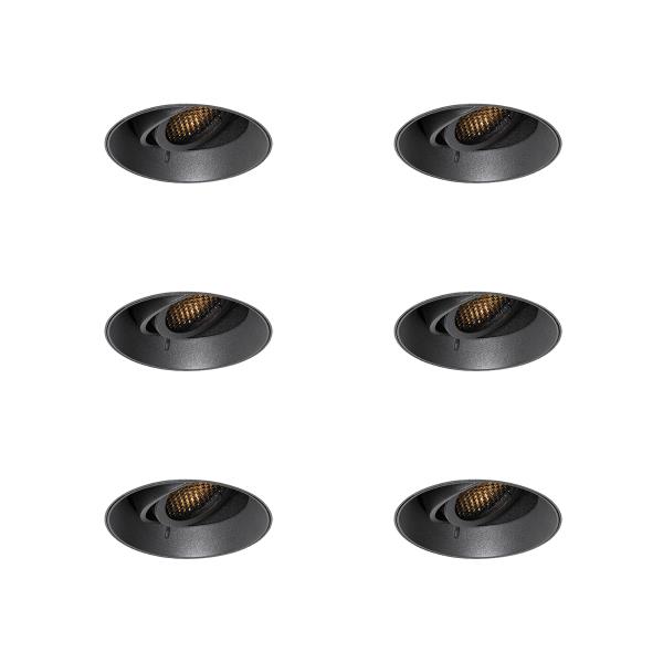 Sada 6 moderních zapuštěných bodových světel černá GU10 kulatá bezrámečková - Oneon Honey