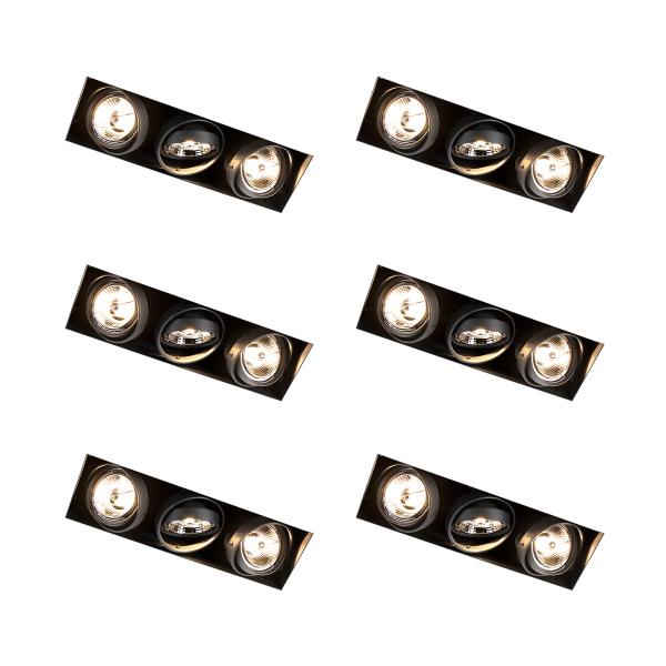 Sada 6 zapuštěných bodových světel černá GU10 AR70 bez rámečku 3-světla - Oneon