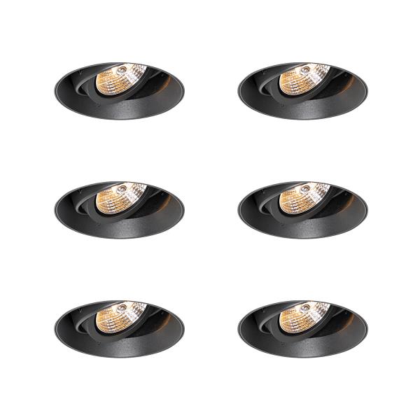 Sada 6 moderních zapuštěných bodových svítidel černá GU10 AR70 kulatá bez okrajů - Oneon