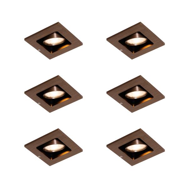 Sada 6 moderních zapuštěných bodových světel tmavě bronzová nastavitelná - Qure