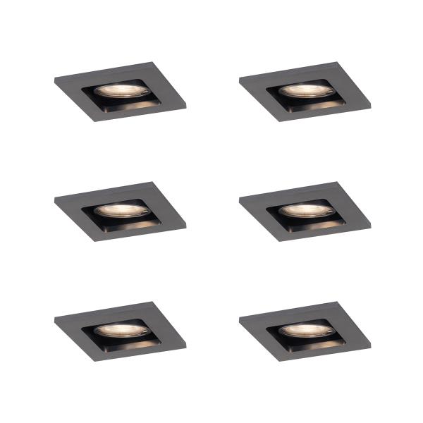 Sada 6 moderních zapuštěných bodových svítidel Gunmetal GU10 50mm kulatá naklápěcí - Qure