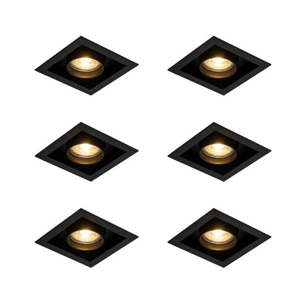 Sada 6 moderních zapuštěných bodových svítidel černá nastavitelná - Roof