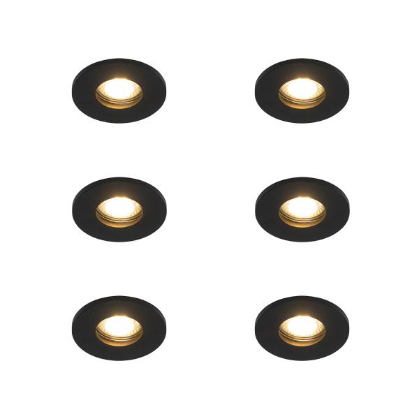 Sada 6 moderních koupelnových zapuštěných bodových světel černá - Shed